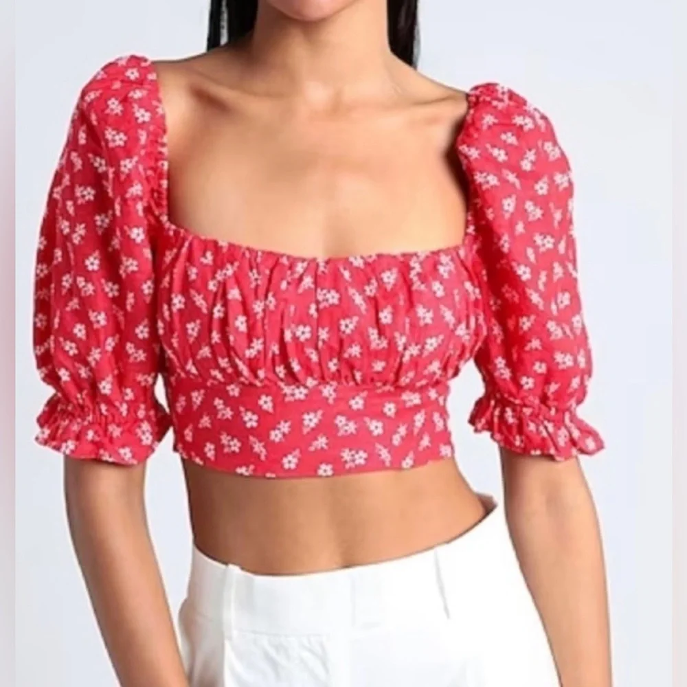 & other stories Anthropologie smocked crop top puff sleeves excellent condition